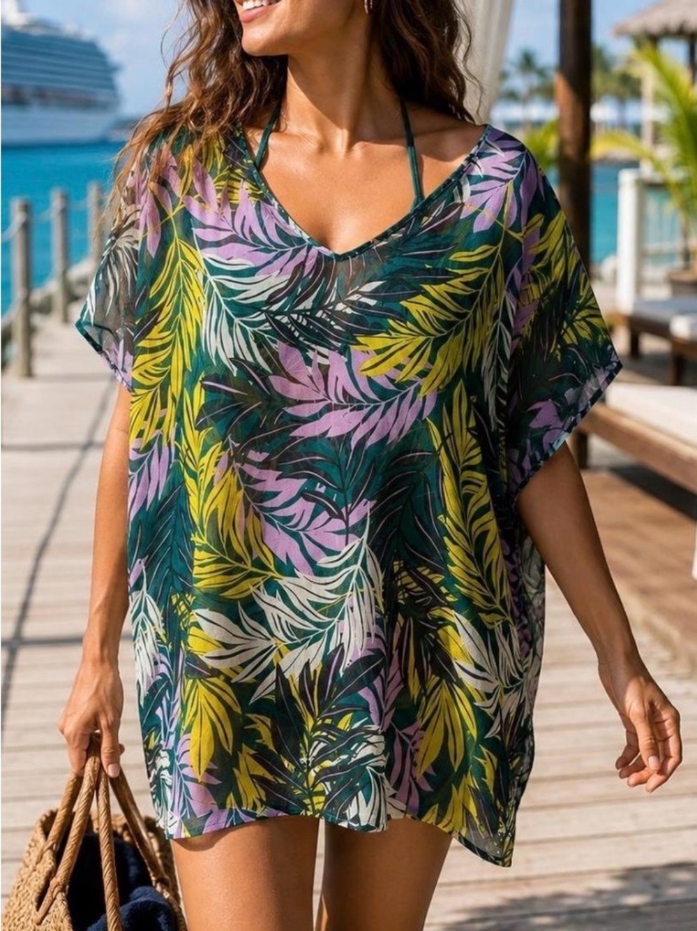 Palisades Beach Club Tropical Strappy Swim Cover Up